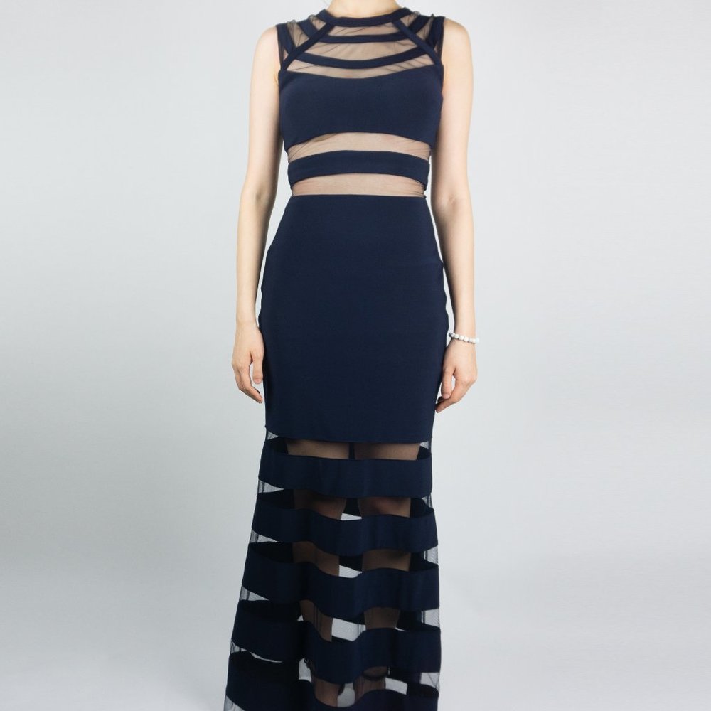 Aqua Navy Blue Evening Dress